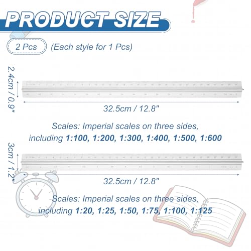 YOKIVE 2Pcs Metric Engineer Scale Ruler, (13 Inch, Silver) - color: Silver