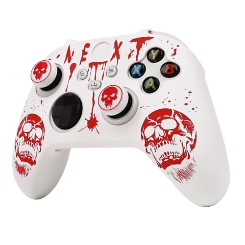 Skull Controller Skin Compatible with Xbox Series X Wireless Controller, RALAN Protector Case， Customised Thumb Grips Cap - color: Skull white red