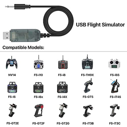 Flysky SM100 USB RC Airplane Drone Flight Simulator Adapter Cable 2.4G for FS-i6 FS-i10 FS-i6 FS-i4 FS-T6 FS-CT68 FS-T4B FS-GT3 TH9X GT2 Remote Controller Transmitter to Computer Simulator Software