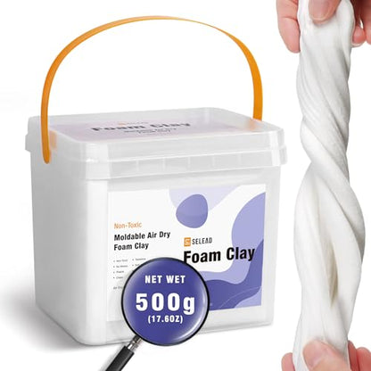 SELEAD Foam Clay White 500g, Moldable Air Dry Ultra-Light Modeling Clays