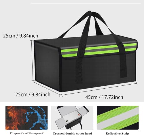 17.8"x9.8"x9.8" Lipo Safe Bag Fireproof Bag for Lipo Battery Pack Storage Charging Transport,Home Office Travel Fireproof Safe Storage for Cash Valuables Jewelry Passport Power bank Lipo Battery - size: 450*250*250mm