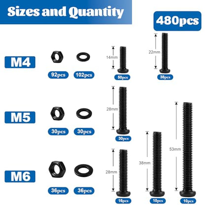 480PCS Machine Screw Assortment Kit M4 M5 M6 Phillips Pan Head for DIY - size: M4M5M6 480PCS