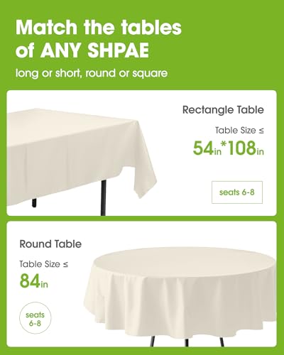 Pureegg Plastic Table Cloth Disposable 6 Pack, 54 x 108 Inch, Beige - color: Ivory, size: 54" X 108" Rectangle