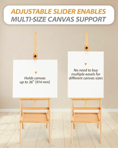 Painting Art Easel with Storage Tray, 57"-72" Height Adjustable Easel Stand - color: Natural