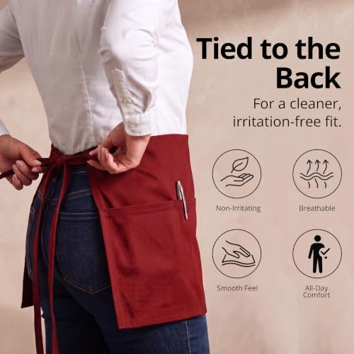 Utopia Wear Server Waist Aprons 12 Pack with 3 Pockets for Men and Women - color: Red