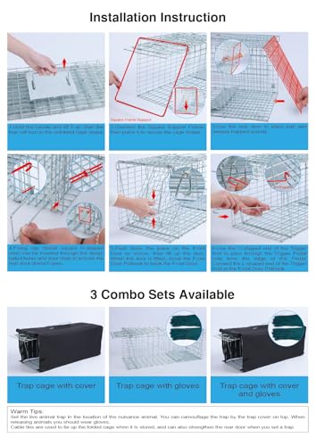 Live Animal Trap Cage with Cover, Heavy Duty Cat Trap for Stray Cats
