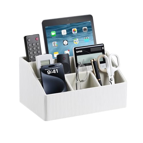 PU Leather Desk Organizer, Remote Control Holder, Ivory - color: Ivory