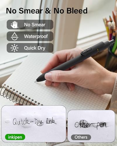 inkipen 8 Pcs Gel Pens with Fidget Clip, 0.5mm Black Ink Pens Fine Point - color: Basic