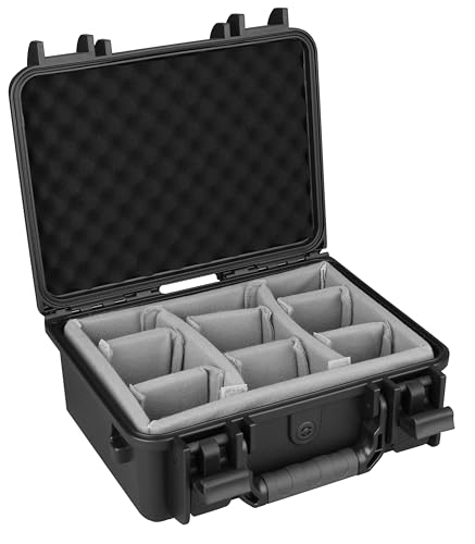 IP67 Waterproof Hard Case 11 Inch with Padded Dividers or Pick and Pluck Foam Interior, Protective Carrying Case for Smaller Mirrorless Cameras, Drones and Electronics