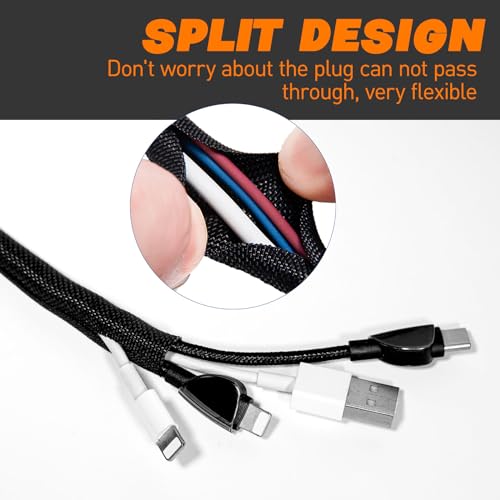 Split Braided Sleeve Cable Management Wire Loom Cord Covers for High-Temperature Automotive Harness and Home Cable Management, 18ft - 3/8 inch Self-Wrapping Tubing Cord Protector - size: 3/8"-18 Feet