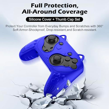 Silicone Controller Case Set Compatible with Nintendo Switch 2 Pro, Gamepad Accessories - Protective Softshell Cover with 6 Thumb Grips, Shock-Resistant & Ergonomic Comfort Grip Design (Deep Blue) - color: Deep Blue