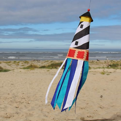 In the Breeze 4665 — 3D Lighthouse Windsock — Hanging Outdoor Beach Decoration for Yards, Gardens - style: Lighthouse