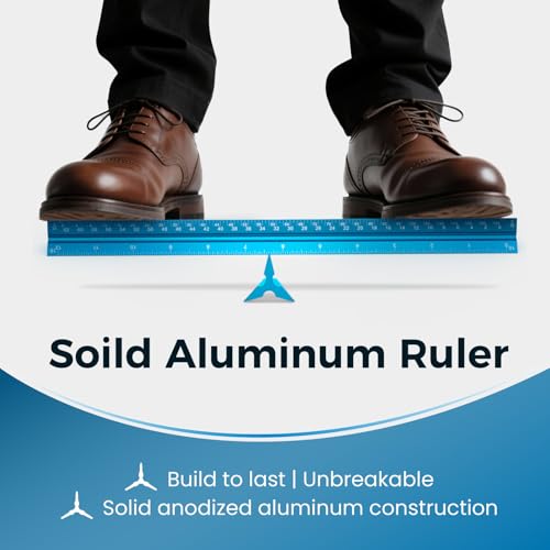 Rena Chris 2PCS Architectural Scale Ruler: 12" Imperial Aluminum Alloy Metal Architecture Measuring Tools, Engineering Drafting Construction Drawing Blueprints Triangular Architect Scaling Rulers - color: Blue+Black