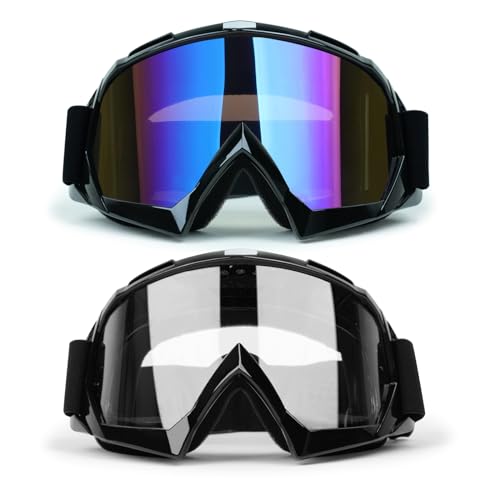 ATV Dirt Bike Goggles 2-Pack Motorcycle Motocross MX UTV MTB Riding Goggles - color: Clear+color