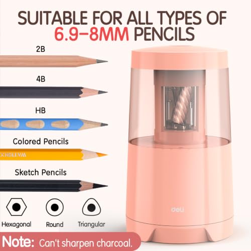 Deli Electric Pencil Sharpener, Automatic Pencil Sharpeners, Pink - color: Pink