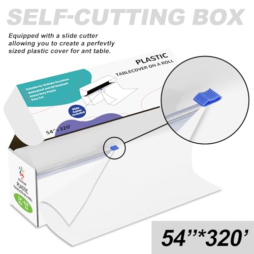 54IN X 320FT Plastic Table Cover Roll with Cutter Box, Cut to Size Plastic Table Cloths for Parties, Birthday, (White, 54"x3840"(Rectangular)) - color: White, size: 3840" x 54" (Rectangular)