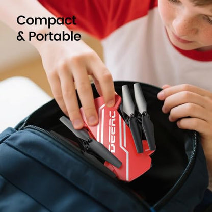 DEERC D20 Mini Drone for Kids with 720P HD FPV Camera Remote Control Toys Gifts for Boys Girls with Altitude Hold, Headless Mode, One Key Start Speed Adjustment, 3D Flips 2 Batteries, Red