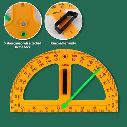 Magnetic Geometry Tool, Protractor, Triangle Rulers Easy Attachment Blackboard Measurement Kit, Teacher Board Protractor Multi-Purpose Kit Large Teaching Aids (Three-Piece Set) - style: Three-piece set