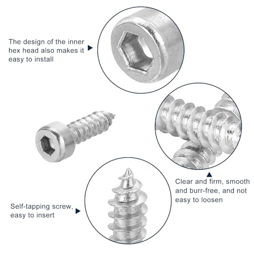 uxcell M4 Hex Socket Head Cap Self-Tapping Screw, 100Pcs M4x14mm 304 Stainless Steel, Hexagon Socket Head Tapping Screws, Hex Drive, Self Tapping Point - Silver - size: M4x14mm