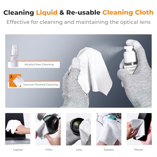 K&F Concept Professional Camera Cleaning Kit - Sensor Cleaner, APS-C & Full-Frame Swabs, Air Blower, Lens Brush, Gloves, Lens Cloths, Carry Case, Lens Cleaning Kit for FF DSLR & Mirrorless Cameras
