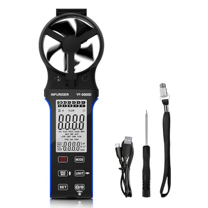 Handheld Anemometer, Anti-dust CFM Meter With Touch Button, Rechargeable Wind Speed Gauge for Air Flow, Chill, Temp Test, Waterproof LCD Backlight - style: 5000D