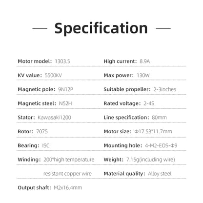 HGLRC Specter 1303.5 5500KV 2-4S Brushless Motor for 2-2.5Inch Tiny Drone and 2-3Inch Toothpick Drone