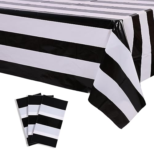 Kesfey Black Striped Tablecloth Picnic Vertical Stripe Table Cover 3 Packs - color: Black Vertical Striped