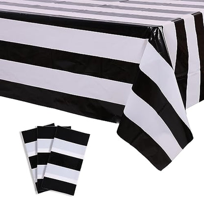 Kesfey Black Striped Tablecloth Picnic Vertical Stripe Table Cover 3 Packs - color: Black Vertical Striped