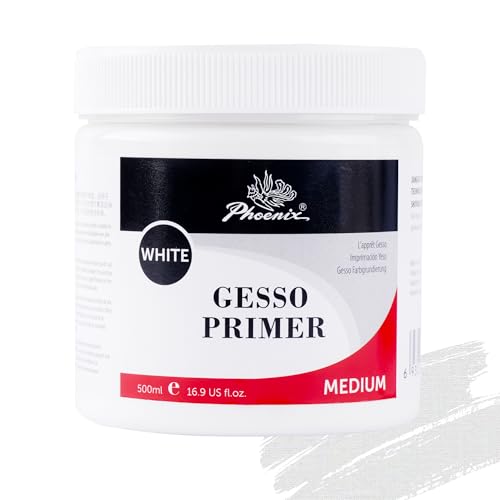 PHOENIX White Gesso Primer - 16.9 Fl oz. / 500ml White Gesso for Canvas Surface Prep Medium for Oil Acrylic Paints
