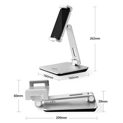 KABCON Tablet Stand Holder, Tightness Adjustable Multi-Angle Foldable Eye-Level Aluminum Solid Tablets Stands Dock for 4''-14''Tablets/Phone, iPad Series,Samsung Galaxy Tabs,Kindle Fire,Etc. - color: Silver