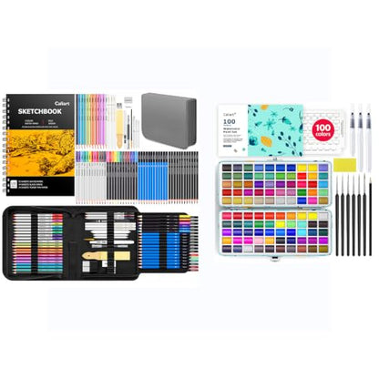 Caliart 176PCS Art Supplies Sketching Kit 100 Colors Watercolor Paint Set