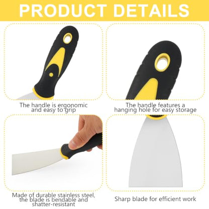 10 Pcs Putty Knife Set 1" 2" 3" 4" 5" Stainless Steel Paint Scraper Spackle Knives No Rusting Flexible Metal Scraper Tools for Repairing Drywall Removing Wallpaper Mud Plaster Scraping - color: 10pcs 1" 2" 3" 4" 5" Yellow