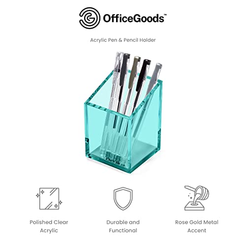 OfficeGoods Acrylic Pen and Pencil Holder, Green - color: Green