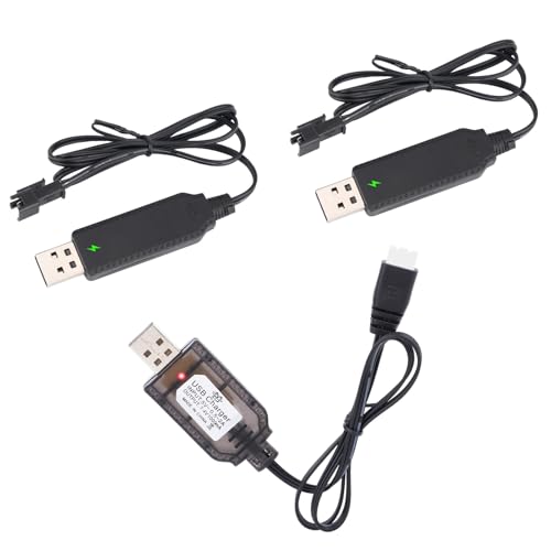 3pcs USB Charging Cable Set, 3.7V SM-2P and 7.4V XH-3P Connectors with Indicator for RC Cars Drones Gel Blasters Bubble Guns