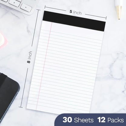 Goefun Note Pads 5x8 12 PCS, Small Legal Pads White-30 Sheets Per Notepad - color: white, size: 5x8