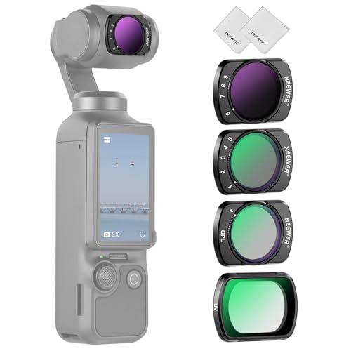 NEEWER Variable ND + CPL + UV Filter Set Compatible with DJI Osmo Pocket 3 / Pocket 4 / Xtra Muse, HD ND2-32/ND64-512 Neutral Density Action Camera Lens Filter Accessories - style: 4 Pack VND+CPL+UV w/Cleaning Cloth