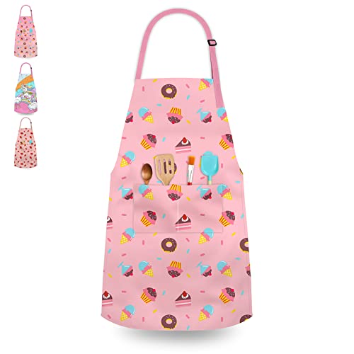 Kids Aprons for Cooking, Toddler Apron for Girls with Pockets Apron for Kid - color: Donut