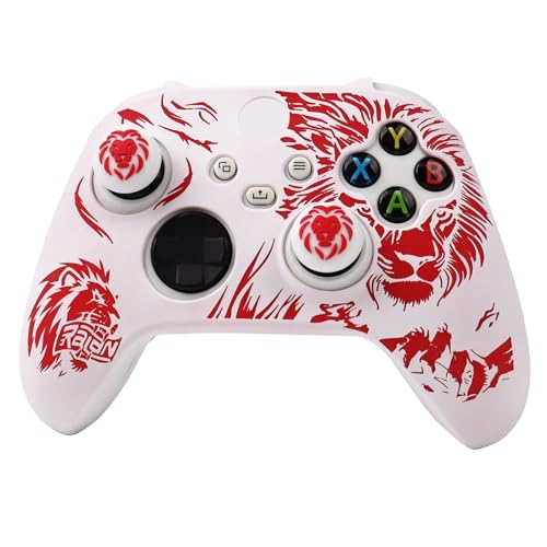 Lion Skin Compatible with Xbox Series X Wireless Controller, RALAN Protector Case， Customised Thumb Grips Cap - color: Lion White Red