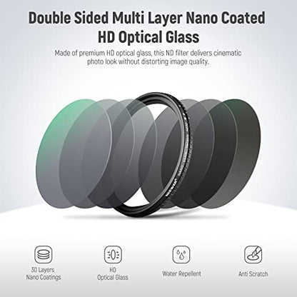 NEEWER 55mm HD Variable ND Filter ND2-ND32 (1-5 Stops) No X Cross/Optical Glass/30 Layer Nano Coated/Ultra Slim Aluminum Alloy Frame/Water Repellent/Anti Scratch Adjustable Neutral Density Filter - size: 55mm, style: HD ND2-ND32