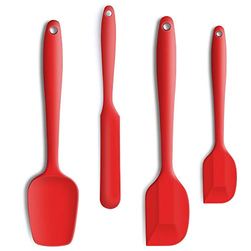4-Piece Silicone Spatula Set with Stainless Steel Core, Red - color: Red