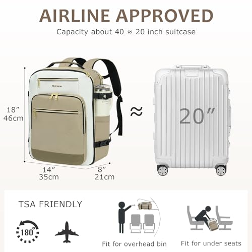EMPSIGN 40L Travel Backpack for Women & Men - color: Beige/Khaki/Light Brown