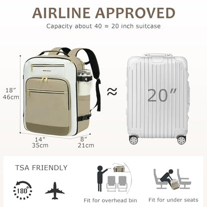 EMPSIGN 40L Travel Backpack for Women & Men - color: Beige/Khaki/Light Brown