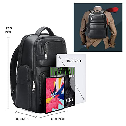 BOPai 40L Genuine Business Leather Laptop Professional Backpack for Men 15.6 inch Computer with USB Charging Multi-Functional Large Capacity Travel Smart Work Rucksack Anti Theft Black - color: Black4