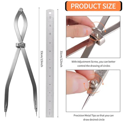 Radius Divider Tool 12 Inch, Fast Adjusting Scriber for Sheet Metal Fabrication & Layout Work, Resharpenable Replaceable Points, Metalworking Woodworking Insulation Tool, Draws Circles Up to 32 Inches - size: 12in-1PC