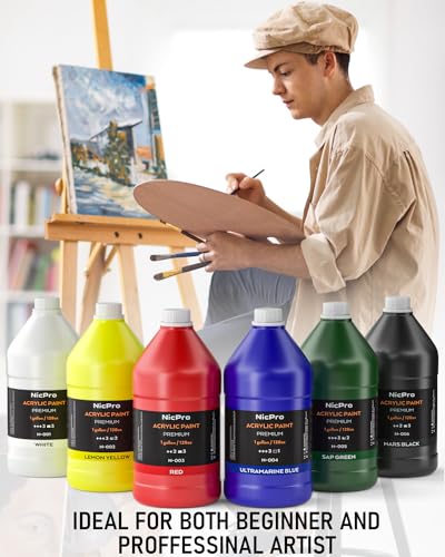 Nicpro 6 Colors Bulk Acrylic Paint Set, 128 oz/1 Gal Art Painting Supplies - color: 128oz 6colors