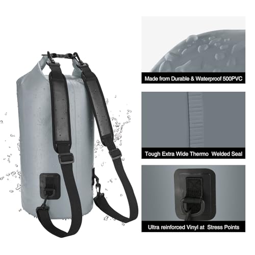 Piscifun Dry Bag, Waterproof Floating Backpack 10L/20L/30L/40L - color: Grey, style: 10l