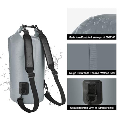 Piscifun Dry Bag, Waterproof Floating Backpack 10L/20L/30L/40L - color: Grey, style: 20l