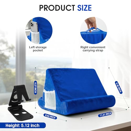 Universal Multi-Angle Tablet Holder - Soft Pad Stand with Net Pocket & Phone Stands for Lap, Knee, Sofa and Bed Phone Pad Stands(Blue) - color: Blue