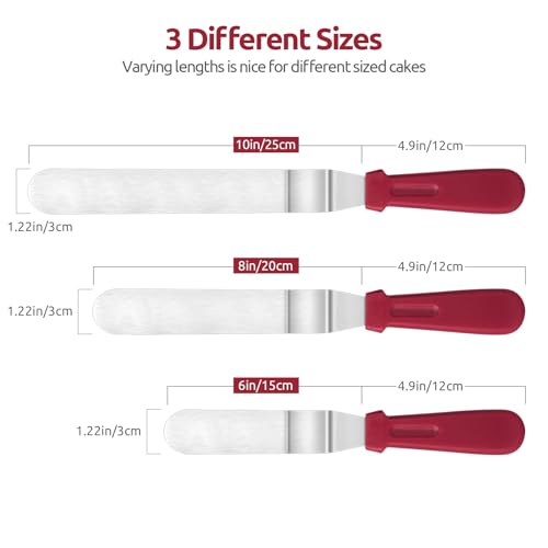 U-Taste Offset Icing Spatula Set, Cake Frosting Spreader, 6/8/10in, Red - color: Red (6", 8", 10")