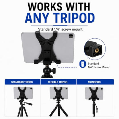 Acuvar Universal Tablet Tripod Mount Holder, Adjustable Stand Adapter for iPad, Samsung Galaxy Tab & Surface, Fits 8–11 Inch Tablets (Vertical & Horizontal), Compatible with Tripods & Monopods